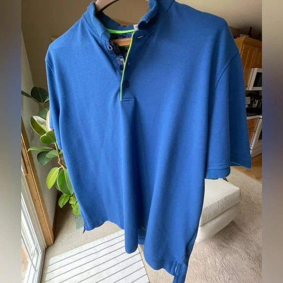 Robert Graham Men's Blue Knit Polo Shirt Classic Fit. Large. Golf. Travel. - Picture 6 of 6